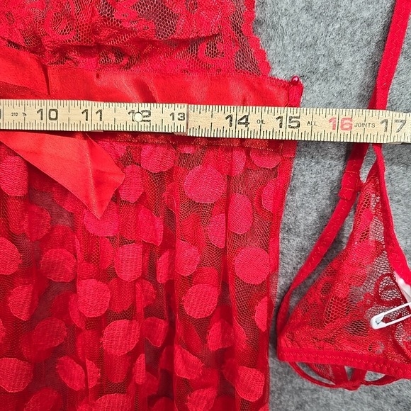 Music Legs Mesh Polka Dot Babydoll And G-String Women Size Q 16-18 D/DD Red Lace - Picture 5 of 12